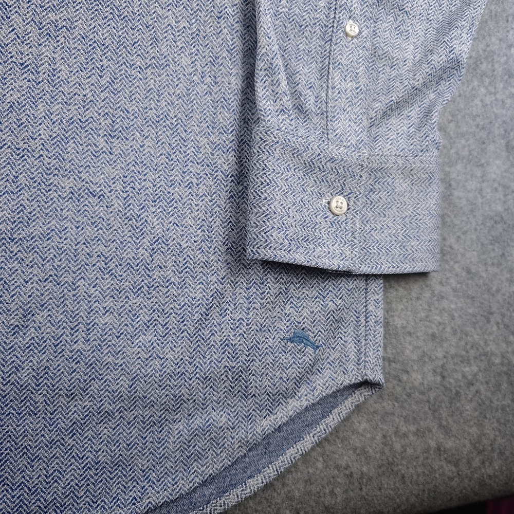 Tommy Bahama San Lucio Stretch Shirt Mens 2XB Blue Herringbone Long Sleeve - Picture 3 of 12